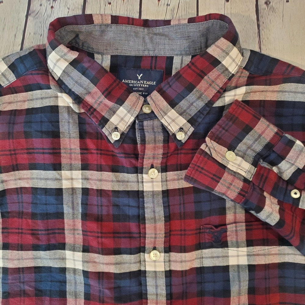 American Eagle‎ 2XL Long Sleeve Button Down Shirt Multicolor Plaid XXL